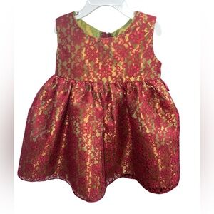 Cinderella Couture Toddler Girl Red Gold Floral Lace Holiday Party Dress